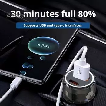 Автомобильное зарядное устройство USB-C с 2-портовым автомобильным адаптером Type-C. Огнестойкий огнестойкий адаптер для быстрой зарядки автомобильного зарядного устройства мощностью 48 Вт. чёрный