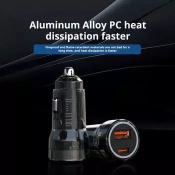 Автомобильное зарядное устройство USB-C с 2-портовым автомобильным адаптером Type-C. Огнестойкий огнестойкий адаптер для быстрой зарядки автомобильного зарядного устройства мощностью 48 Вт. чёрный