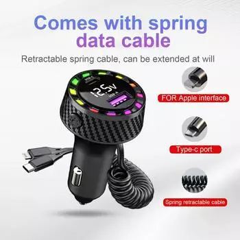 Автомобильное зарядное устройство USB-C со светодиодным дисплеем 3,1 А и монитором напряжения — универсальная быстрая зарядка для iPhone/Samsung/Huawei A