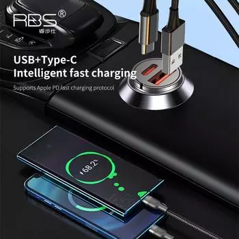 Автомобильное зарядное устройство USB для телефона QC3.0 с невидимым автомобильным зарядным кольцом, быстрая зарядка, мини-супербыстрое зарядное устройство, черные автомобильные аксессуары Black