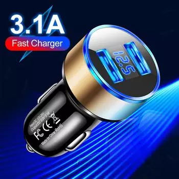 Автомобильное зарядное устройство USB Dual Port Quick Charge Adapter Rapid Plug LED Display 12V/24V Power Adapter для мобильных телефонов, планшетов чёрный