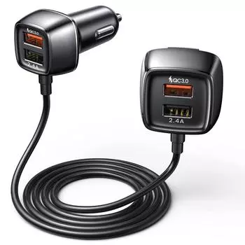 Автомобильное зарядное устройство USB, двойной QC 3,0/60 Вт, 4 многопортовых автомобильных зарядных устройства для быстрой зарядки, автомобильное зарядное устройство USB для быстрой зарядки, адаптер прикуривателя с автоматической розеткой, зарядка передни