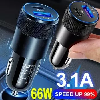 Автомобильное зарядное устройство USB мощностью 66 Вт, быстрая зарядка, зарядные устройства типа C, зарядное устройство PD QC 3.0 для телефона в автомобиле для iPhone 15 Pro Max, Xiaomi, Huawei, Samsung, новое розы красного