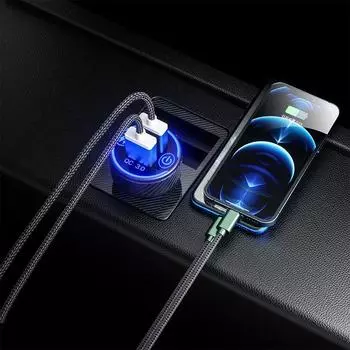 Автомобильное зарядное устройство USB мощностью 36 Вт с двумя портами USB QC 3.0, адаптер для быстрой зарядки от прикуривателя со светодиодным сенсорным переключателем для RV ATV 12 В-24 В чёрный