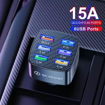 Автомобильное зарядное устройство USB на 6 портов 15A QC3.0 3.1A быстрая зарядка USB автомобильное зарядное устройство для телефона быстрая зарядка автомобильное зарядное устройство для iPhone Huawei белый