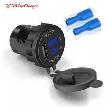 Автомобильное зарядное устройство USB прикуриватель с вольтметром амперметром QC 3.0 зарядное гнездо цифровой дисплей напряжение авто USB зарядное гнездо красный