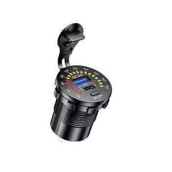 Автомобильное зарядное устройство USB QC 3.0 + PD Type-C со светодиодным вольтметром, переключатель включения/выключения