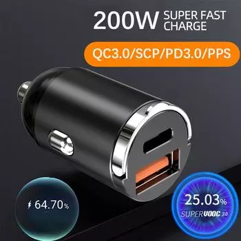 Автомобильное зарядное устройство USB Quick Charge 4.0 QC4.0 QC3.0 QC SCP 5A PD Type C 100 Вт Быстрая зарядка телефона в машину для iPhone Xiaomi Мобильный телефон