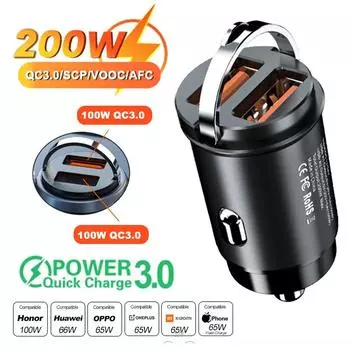 Автомобильное зарядное устройство USB Quick Charge 4.0 QC4.0 QC3.0 QC SCP 5A PD Type C 100 Вт Быстрая зарядка телефона в машину для iPhone Xiaomi Мобильный телефон