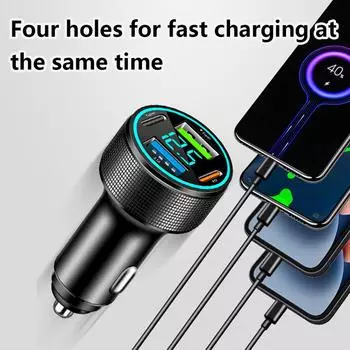 Автомобильное зарядное устройство USB с 4 портами Type C PD 150 Вт, адаптер для быстрой зарядки для Huawei OPPO Oneplus iPhone, автомобильное зарядное устройство с быстрой зарядкой чёрный