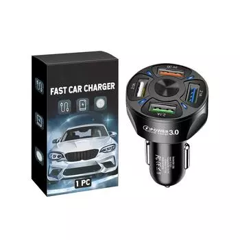 Автомобильное зарядное устройство USB с 4 портами, быстрая зарядка мобильного телефона, зарядная головка для одного-четырех мобильных телефонов, новый многопортовый адаптер чёрный