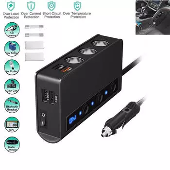 Автомобильное зарядное устройство USB с 4 портами QC 3.0, быстрая зарядка, разветвитель прикуривателя с 3 гнездами, адаптер питания 12 В/24 В, 180 Вт, независимый переключатель красный
