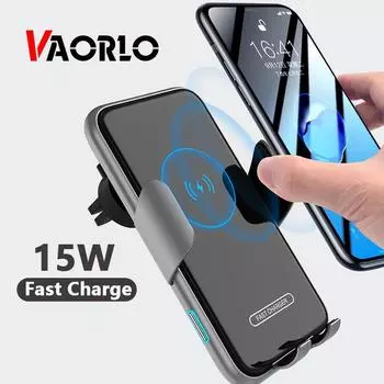 Автомобильное зарядное устройство VAORLO 15 Вт, быстрая зарядка, автоматическая индукционная беспроводная зарядка, быстрая зарядка QI для iphone 13Pro 14pro, держатель для телефона Xiaomi Huawei серый