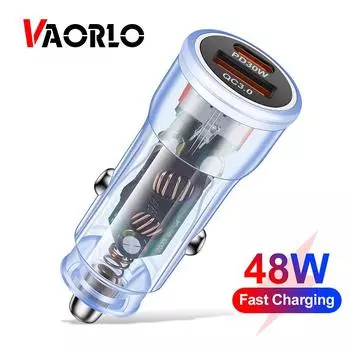 Автомобильное зарядное устройство VAORLO 48 Вт, быстрая зарядка, порт USB + PD, поддержка QC3.0, быстрая зарядка белый