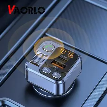 Автомобильное зарядное устройство VAORLO Bluetooth FM-передатчик PD 30 Вт USB 2.4A Быстрая зарядка с AUX громкой связью для звонков с дисплеем напряжения чёрный