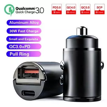 Автомобильное зарядное устройство VT 30 Вт USB быстрое зарядное устройство QC 3.0 быстрая зарядка Type C PD зарядный адаптер гнездо прикуривателя зарядное устройство для мобильного телефона