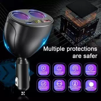 Автомобильное зарядное устройство Yousheng USB-адаптер, быстрая зарядка, вращение на 360 градусов, разветвитель воспламенителя от перегрева, адаптер питания для телефона чёрный