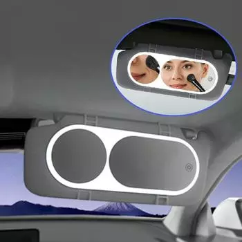 Автомобильное зеркало для макияжа с 3 светодиодными лампами, затемняемый солнцезащитный козырек, внутреннее зеркало, перезаряжаемое широкоугольное зеркало для женщин и девочек