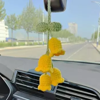 Автомобильное зеркало, кулон, ручная мягкая ткань, колокольчик, вязаный кулон, цветок, милый креативный орнамент белый