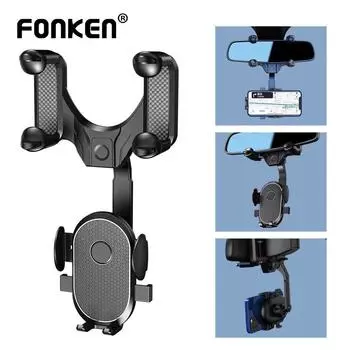 Автомобильное зеркало заднего вида Fonken, подставка для мобильного телефона на 360°, универсальный кронштейн для GPS-навигации, регулируемый держатель, кронштейн для сотового телефона Telescopic чёрный