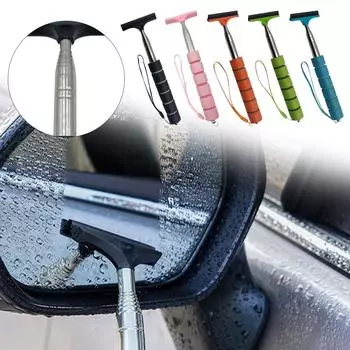 Автомобильное зеркало заднего вида, стеклоочиститель, выдвижной автомобильный скребок для стекла, очиститель воды с телескопическим длинным стержнем, портативный инструмент для очистки для всех транспортных средств One Size чёрный