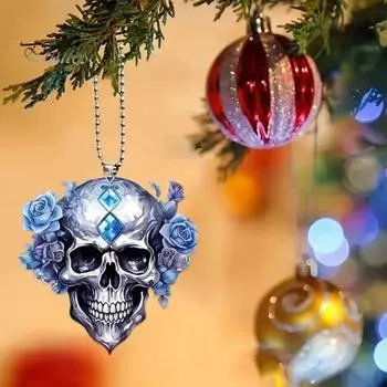 Автомобильное зеркало заднего вида, украшение, хеллоуин, ужас, череп, подвеска, легко повесить, реалистичная форма, автомобильный брелок, украшение 1