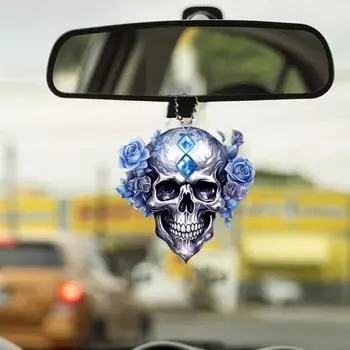 Автомобильное зеркало заднего вида, украшение, хеллоуин, ужас, череп, подвеска, легко повесить, реалистичная форма автомобиля