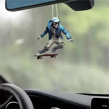 Автомобильные акриловые фигурки в виде скелета, украшение, зеркало заднего вида, висячие качели, подвеска, модель скелета, декор автомобиля, автомобильный кулон на Хэллоуин A