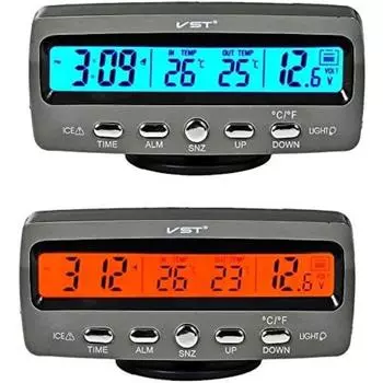 Автомобильные электронные часы с ЖК-дисплеем, автомобильный внутренний и наружный термометр, контроль напряжения, будильник, многофункциональный стол 11x6.5x4.5cm серый