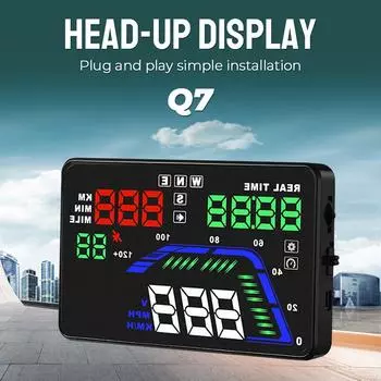 Автомобильные аксессуары Автомобильный дисплей HUD 5.5 Проекционный дисплей Предупреждение о превышении скорости Q7 Проектор на лобовое стекло Универсальные цифровые часы GPS чёрный