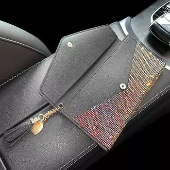 Автомобильные аксессуары Bling Crystal Держатель для регистрации и страховки автомобиля Органайзер для перчаточного ящика автомобиля Держатель для водительских прав чёрный