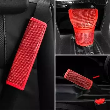 Автомобильные аксессуары Bling для женщин, ручной тормоз, переключатель передач, зеркало заднего вида, подлокотник, накладка на плечо, красные стразы, украшение, стиль