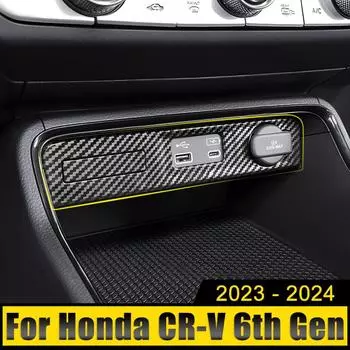 Автомобильные аксессуары для Honda CR-V CRV 6-го поколения 2024 2024 2025 Гибридный центральный блок управления USB-портом Рамка Крышка корпуса Отделка Декоративная наклейка чёрный