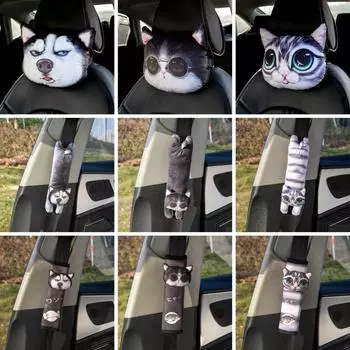Автомобильные аксессуары Подголовник автомобиля Мягкий плечевой ремень Подушка Милая наплечная накладка Защитная накладка Siberian Husky A