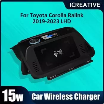 Автомобильные аксессуары QI Беспроводное зарядное устройство для Toyota Corolla/Ralink 2019 2020-2023 Мобильный телефон Быстрая зарядка Модификация интерьера 15 Вт 10mm чёрный