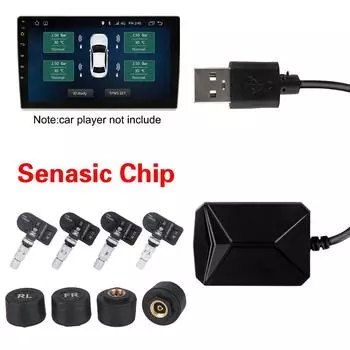 Автомобильные аксессуары с 4 датчиками Система контроля давления в шинах Навигационная система Android Сигнализация USB Android Car TPMS Беспроводная передача TPMS External Sensors