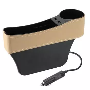 Автомобильные аксессуары Seat Gap Slit Box Dual USB Charger Phone Bottle Cups Holder Box Car Organizer Stowing Tidying Leather Car Seat Gap Storage Box Black left