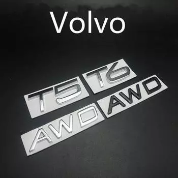 Автомобильные наклейки Volvo T5 T6 AWD, металлический логотип автомобиля, автомобильные наклейки XC60 XC90 V40 s60l, модифицированный логотип хвоста автомобиля AWD чёрный
