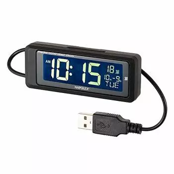 Автомобильные радиочасы Napolex, питание от USB, белая светодиодная подсветка, постоянное включение, большой ЖК-дисплей, функция отображения календаря, в комплект входит крепление, регулируемый угол наклона D