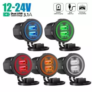 Автомобильные розетки зарядное устройство Dual USB 5V 3.1A 12V со светодиодной подсветкой водонепроницаемый адаптер питания розетка для автомобиля лодки грузовика мотоцикла для iPhone