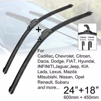 Автомобильные щетки переднего стеклоочистителя 24 + 18 J Hook U-типа, универсальный для Citroen FIAT Hyundai KIA Mazda Mitsubishi Nissan Subaru