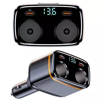 Автомобильные зарядные устройства 145 Вт Высокомощный зарядный адаптер 2-х гнездовой разветвитель питания 1224 В с PD45 Вт + TypeC + 2 чёрный