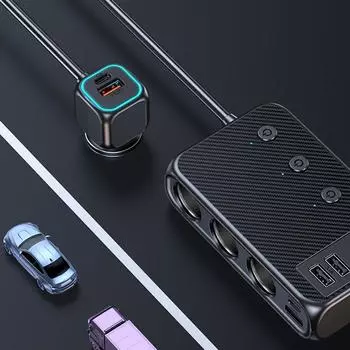Автомобильные зарядные устройства 171 Вт PD+QC3.0 адаптер для быстрой зарядки 3-х розеточный разветвитель питания 12-24 В с 6 портами USB чёрный