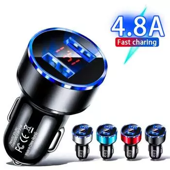 Автомобильные зарядные устройства 4.8a 5 В, 2 порта, быстрая зарядка для Samsung Xiaomi Iphone 11 12 Plus, универсальный алюминиевый адаптер с двумя USB-зарядными устройствами для автомобиля серебряный