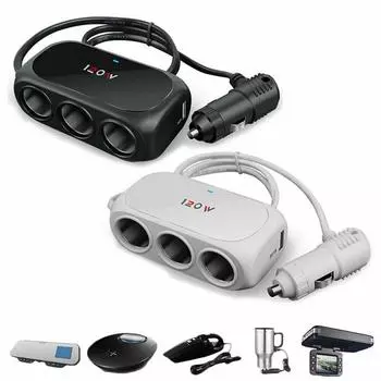 Автомобильный 3-канальный прикуриватель 12/24 В с адаптерами USB для автомобильного зарядного устройства белый