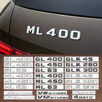 Автомобильный 3D логотип, глянцевый черный багажник, буквы, номер, значок, эмблемы из АБС-пластика для GLK45 GL63 ML63 ML400 GL350 GLK250 GLK300 ML450 серебряный