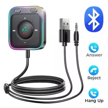 Автомобильный адаптер Bluetooth-совместимый MP3-плеер 5.3 Улучшенный адаптер AUX Двойные микрофоны Автоматический беспроводной приемник Шумоподавление 3,5 мм чёрный