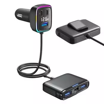 Автомобильный адаптер для розетки, автомобильное зарядное устройство, многопортовый, 115 Вт, 6-портовый автомобильный адаптер для телефона, дисплей напряжения, удлинитель 1,5 м, Pd&Qc 3.0, тип C france