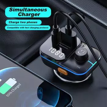 Автомобильный адаптер FM-передатчика Bluetooth 5.0 с портом USB Type-C PD QC3.0, поддержкой MP3-плеера, громкой связи с цветной апертурой CHINA