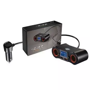 Автомобильный адаптер питания с дисплеем в реальном времени. Розетка для автомобильных прикуривателей. Автомобильный адаптер с USB-портами для транспортных средств и устройств.